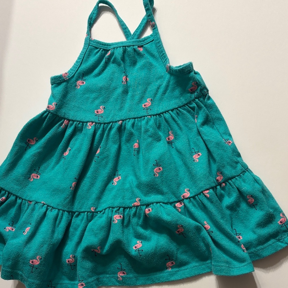 Cat & Jack Teal Dress with Pink Flamingos